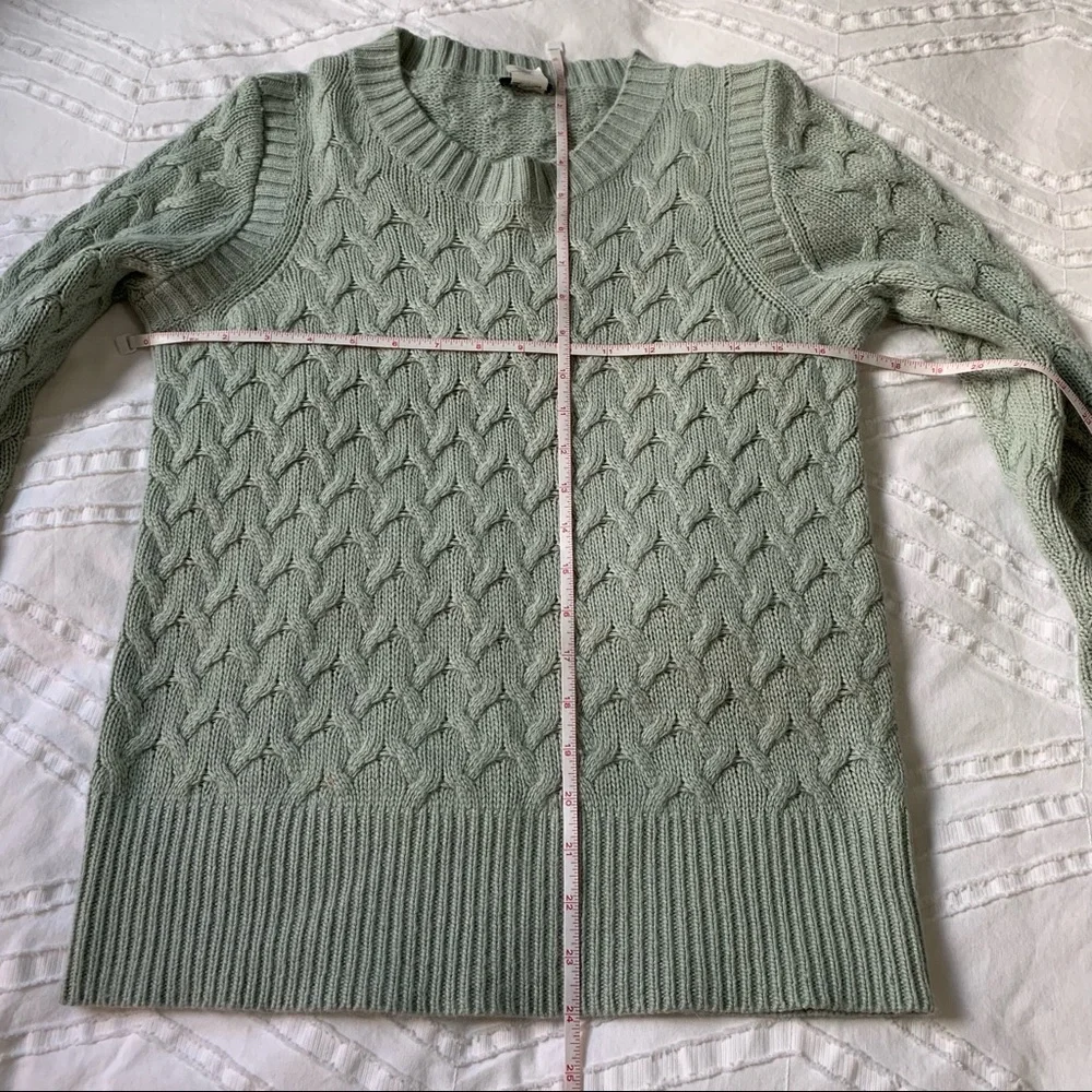 J.Crew Mint Green Cable Knit Angora Wool Blend Sweater Small 54466 HO11